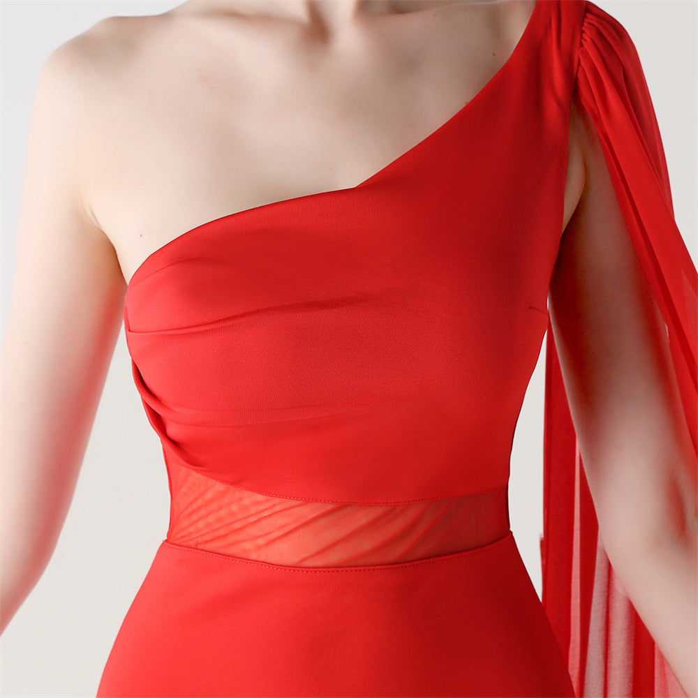 Fallen Shoulder Drape Gala Dress