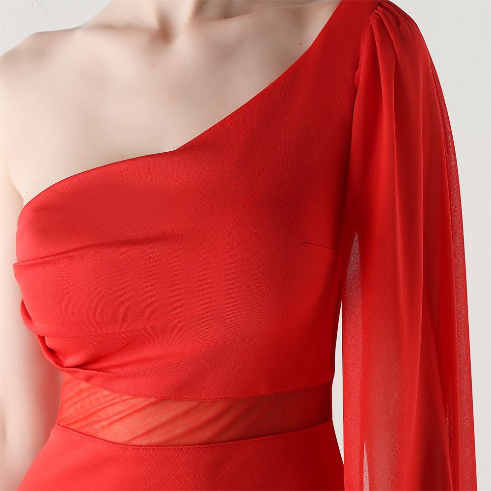 Fallen Shoulder Drape Gala Dress