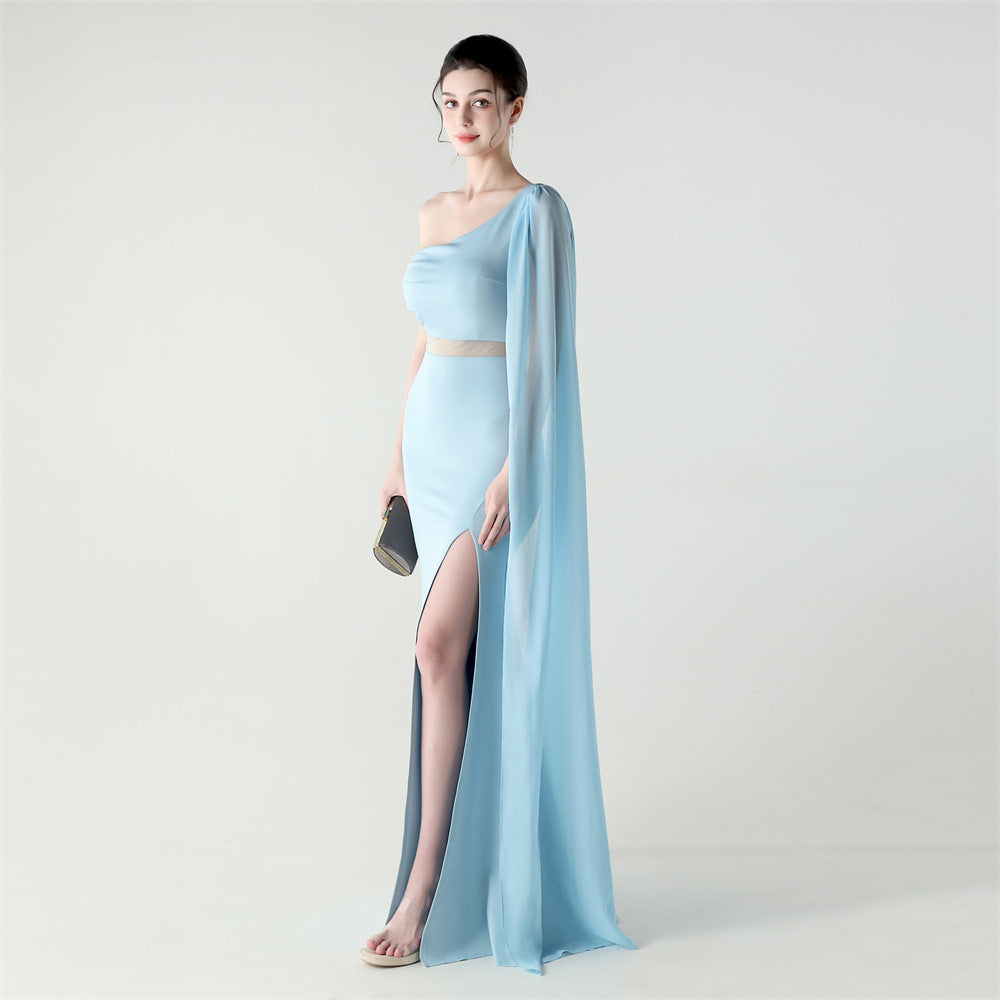 Fallen Shoulder Drape Gala Dress