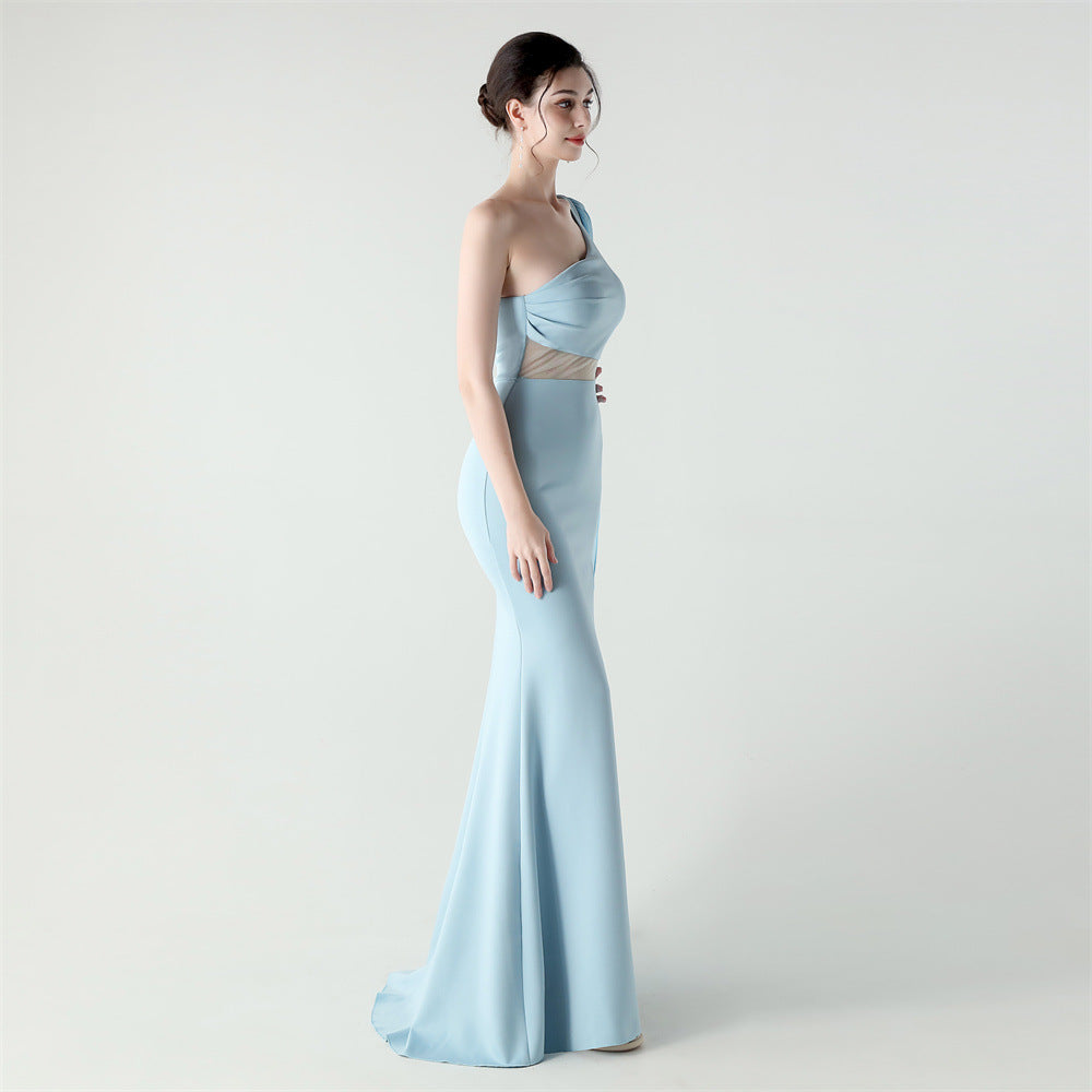 Fallen Shoulder Drape Gala Dress