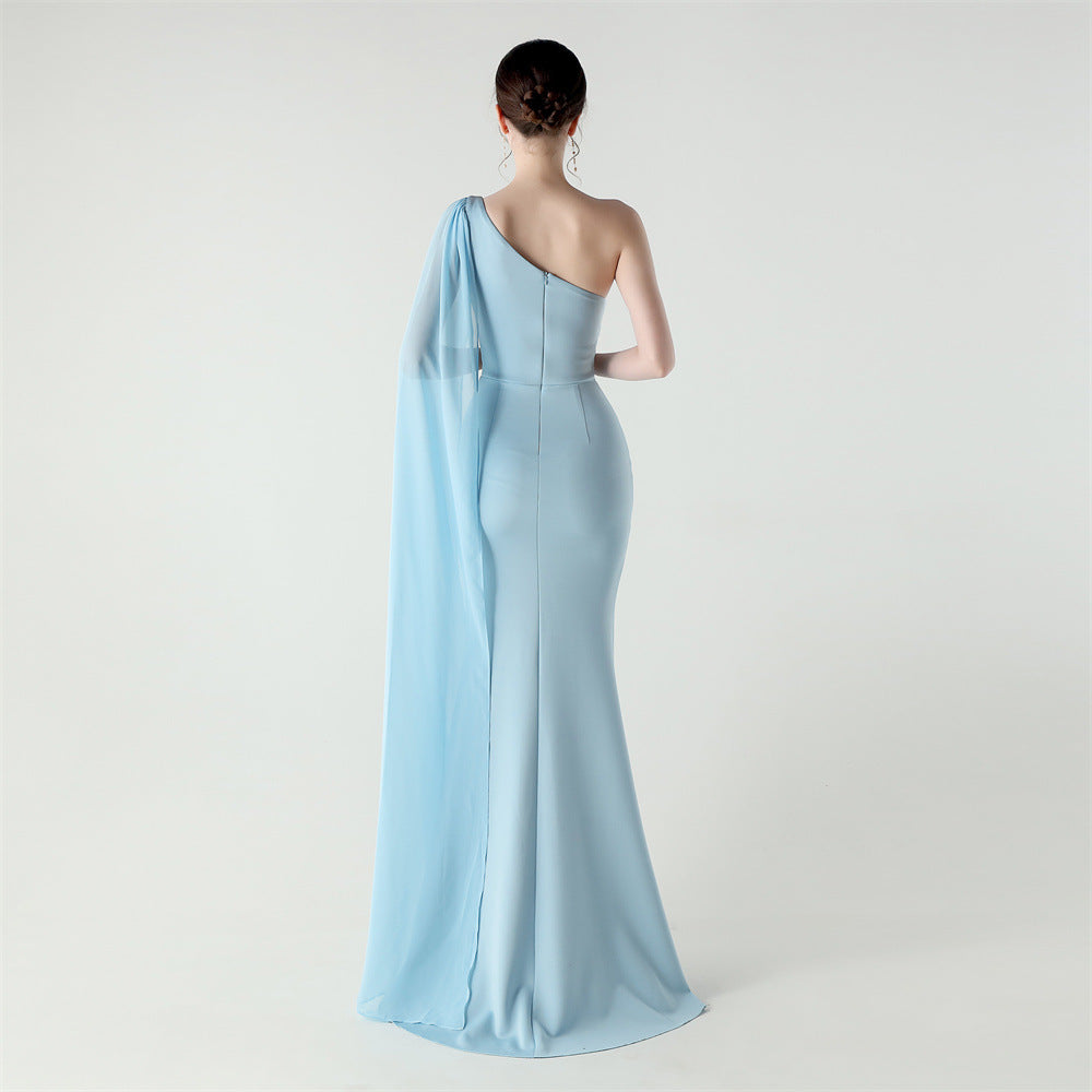 Fallen Shoulder Drape Gala Dress