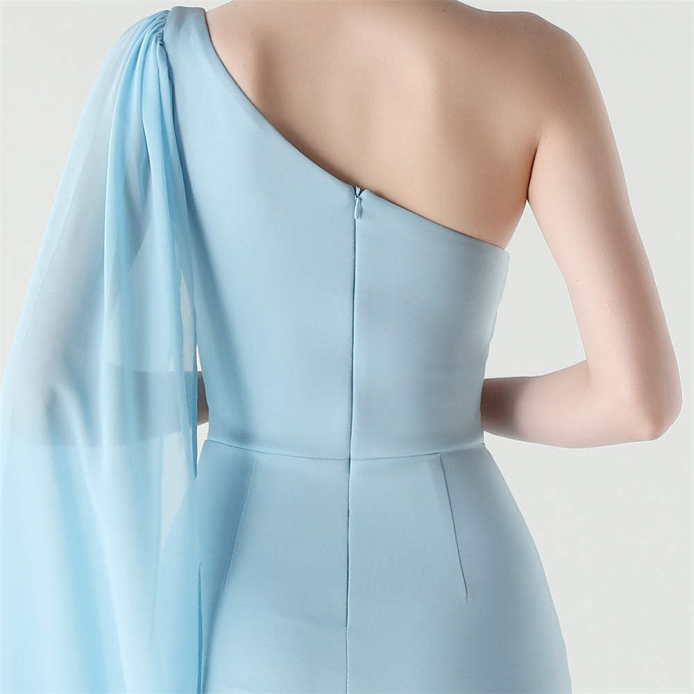 Fallen Shoulder Drape Gala Dress