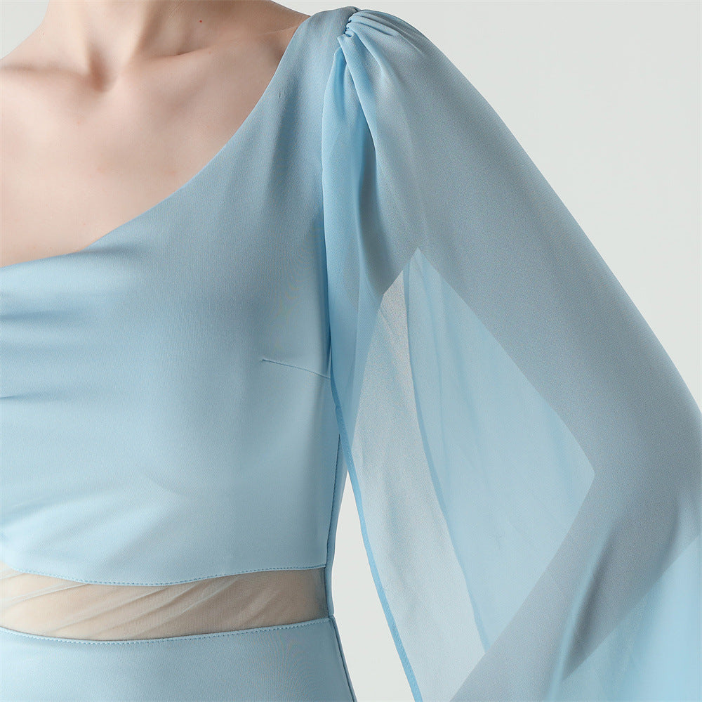 Fallen Shoulder Drape Gala Dress