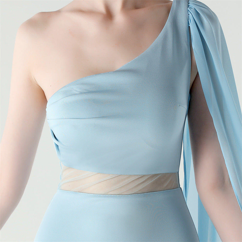 Fallen Shoulder Drape Gala Dress