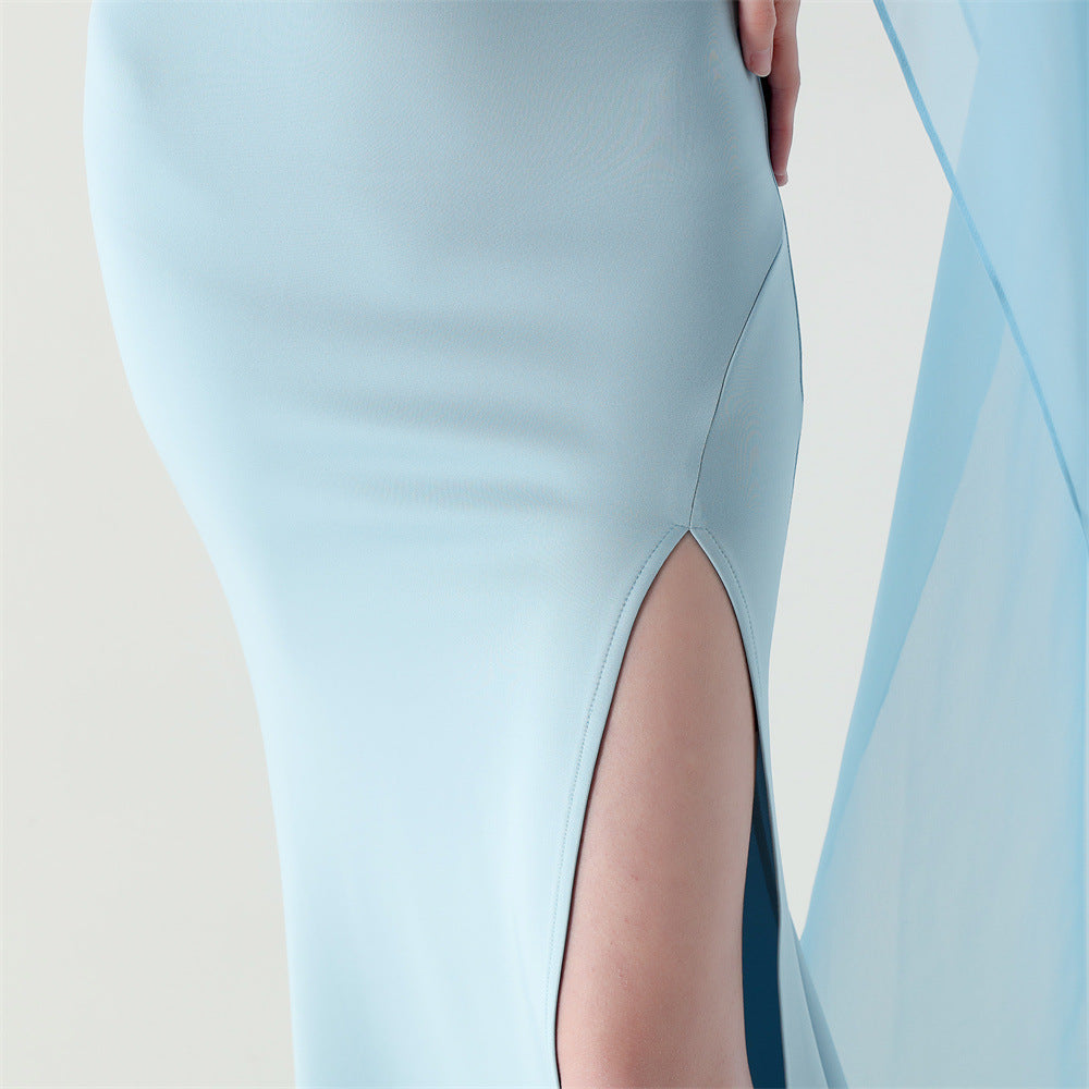 Fallen Shoulder Drape Gala Dress