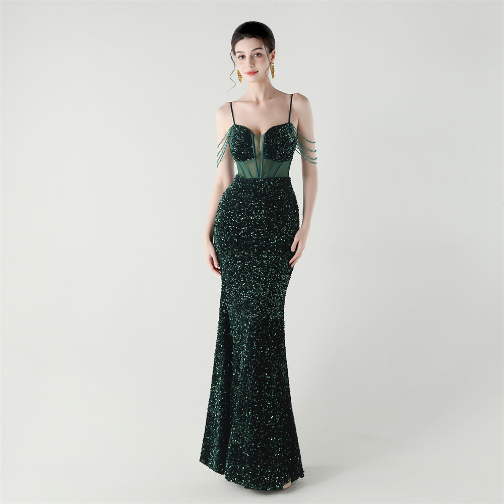 Sequinned Boned Silhouette Gown