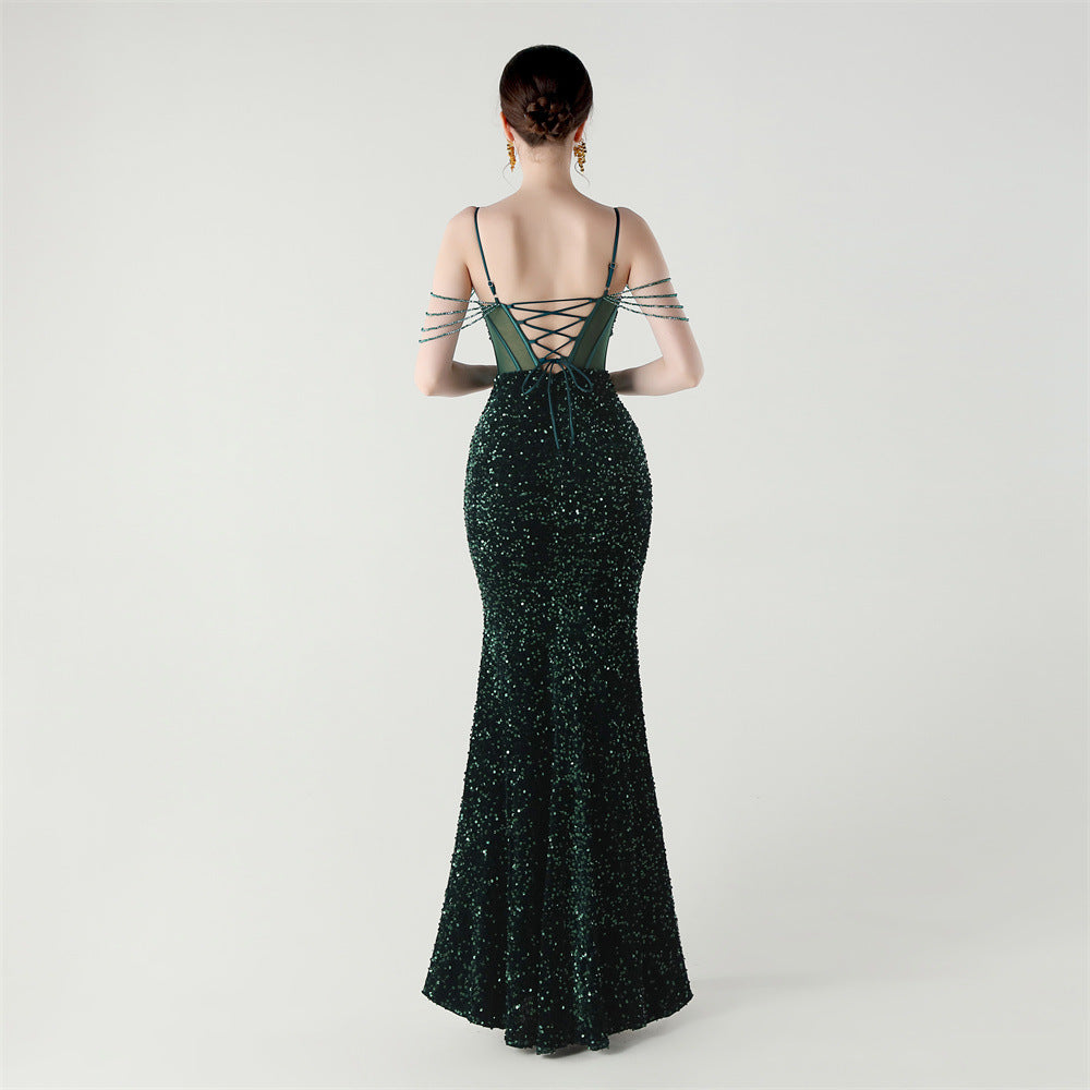 Sequinned Boned Silhouette Gown