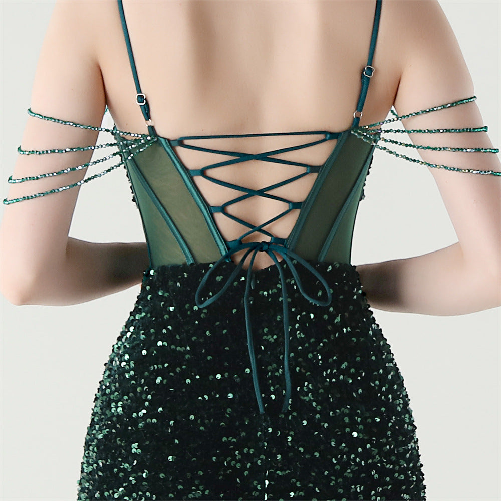 Sequinned Boned Silhouette Gown