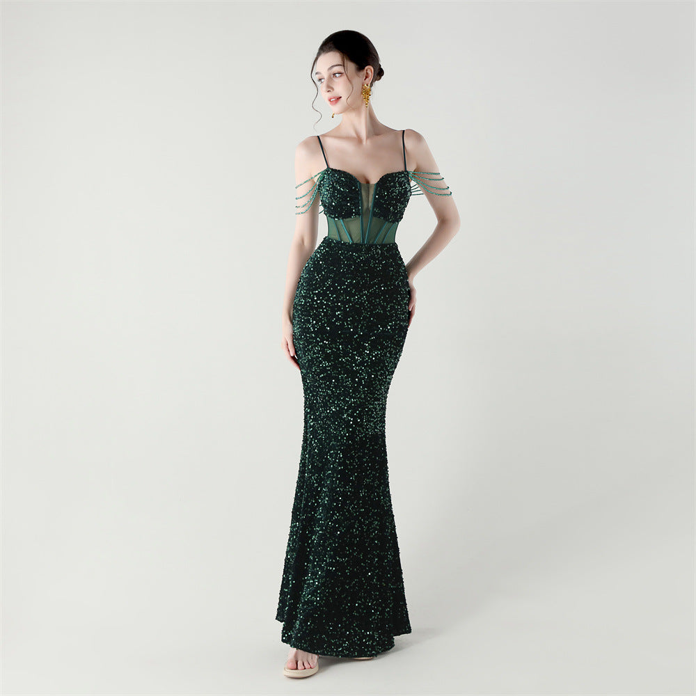 Sequinned Boned Silhouette Gown