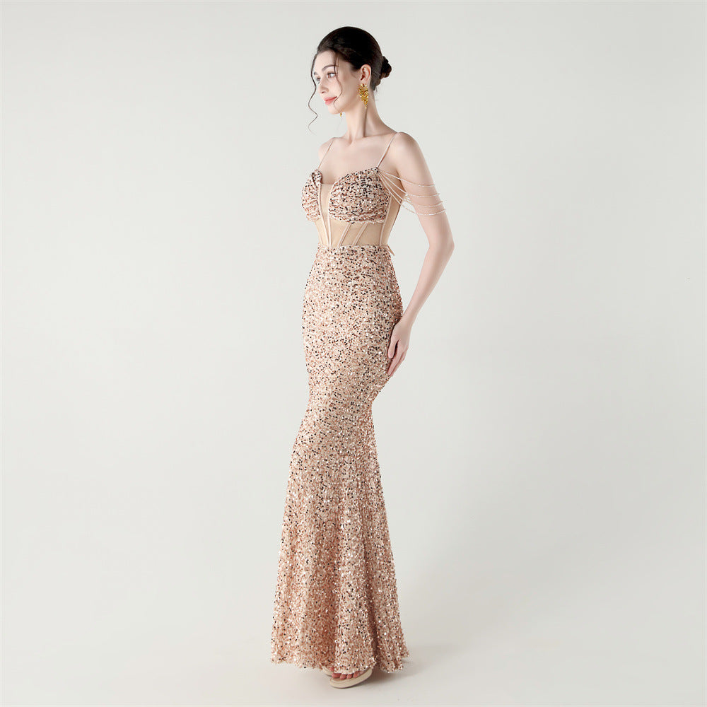 Sequinned Boned Silhouette Gown
