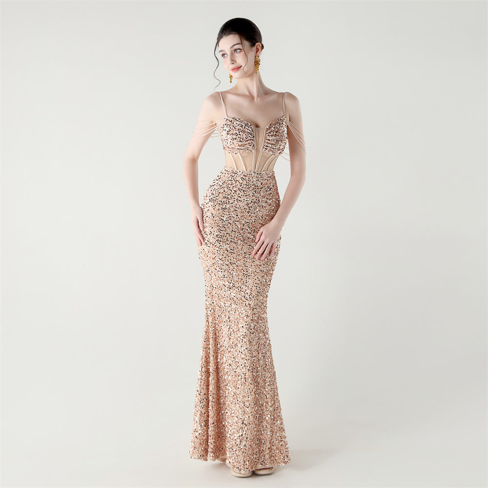 Sequinned Boned Silhouette Gown