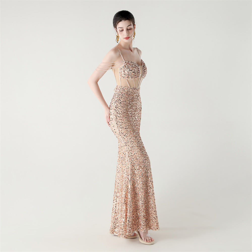 Sequinned Boned Silhouette Gown