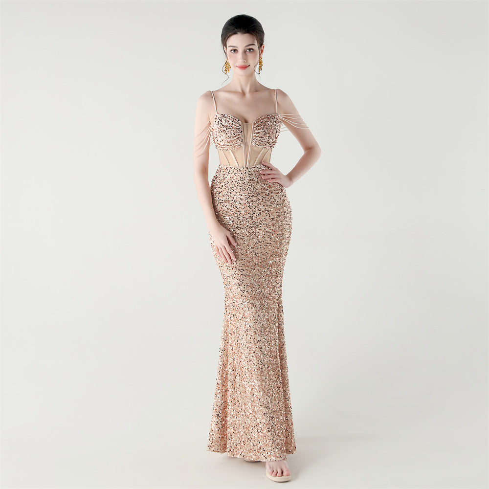 Sequinned Boned Silhouette Gown