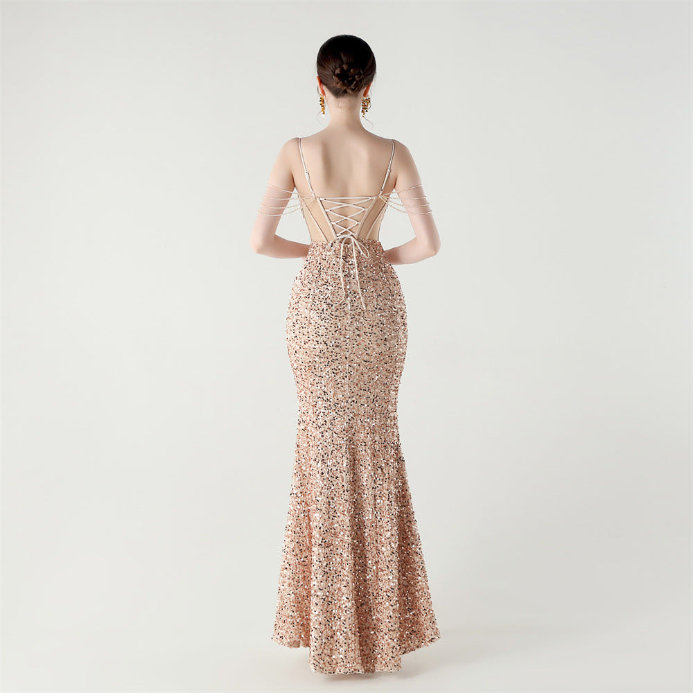 Sequinned Boned Silhouette Gown