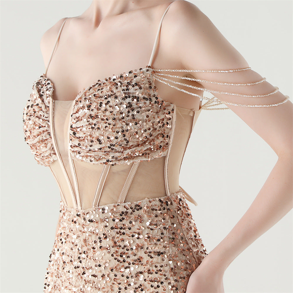 Sequinned Boned Silhouette Gown