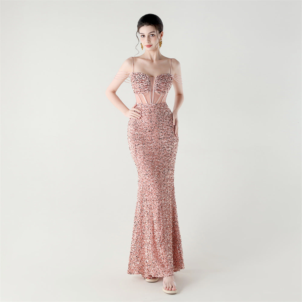Sequinned Boned Silhouette Gown