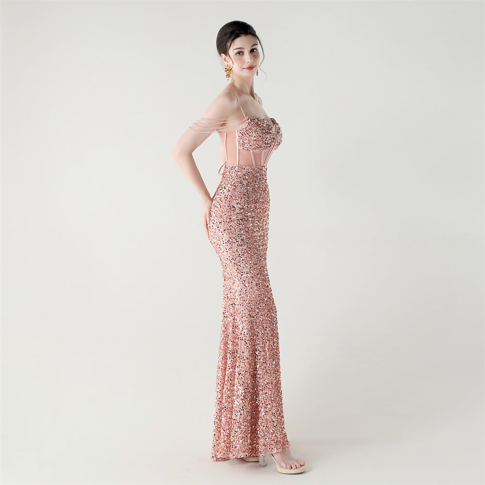 Sequinned Boned Silhouette Gown