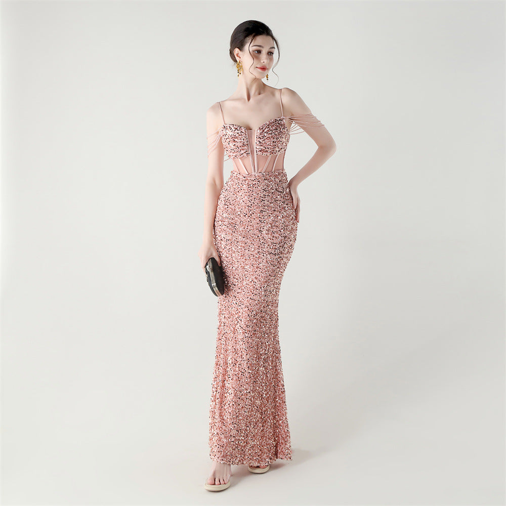 Sequinned Boned Silhouette Gown