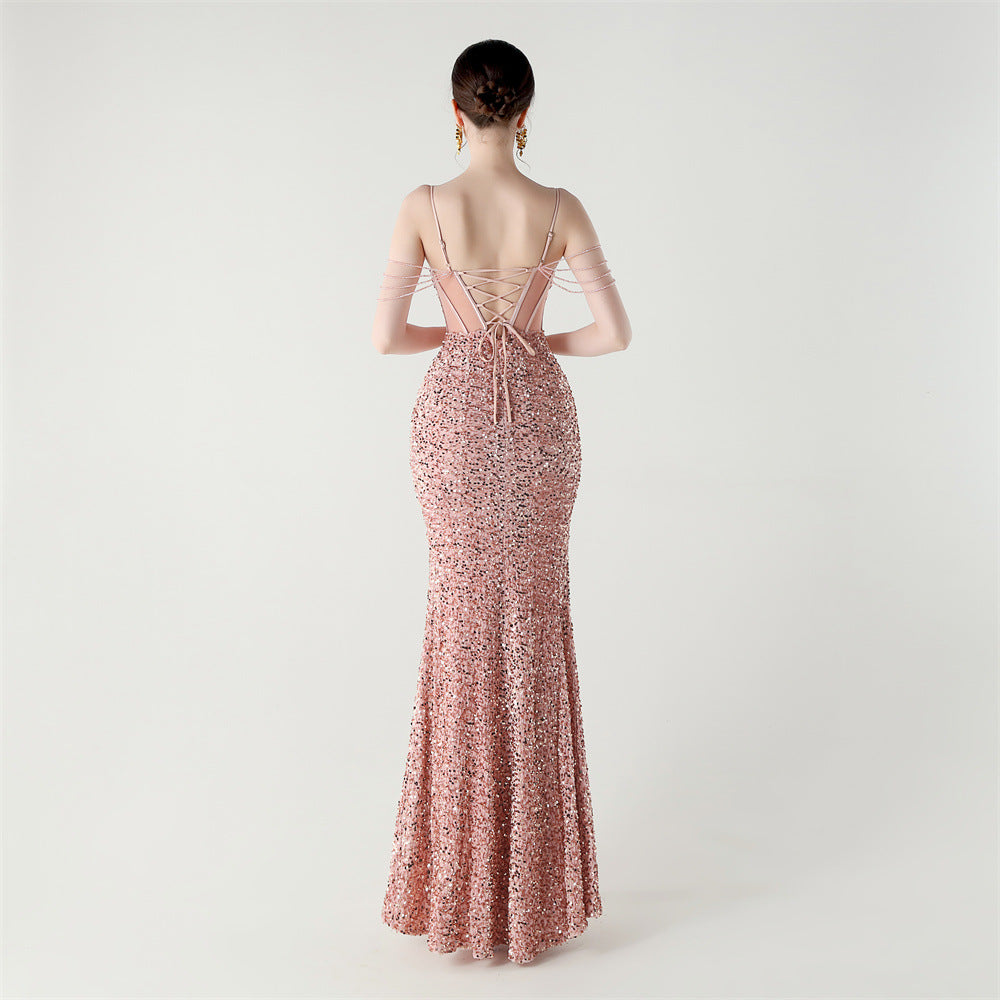 Sequinned Boned Silhouette Gown