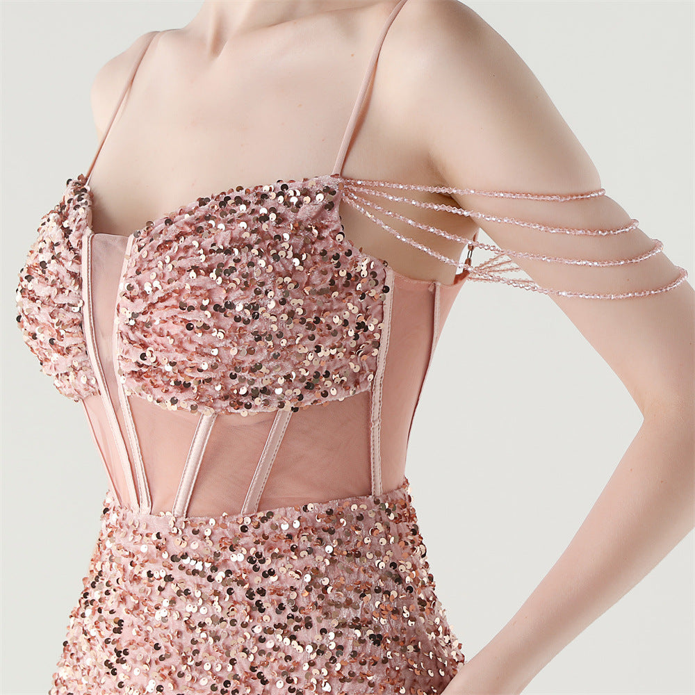 Sequinned Boned Silhouette Gown