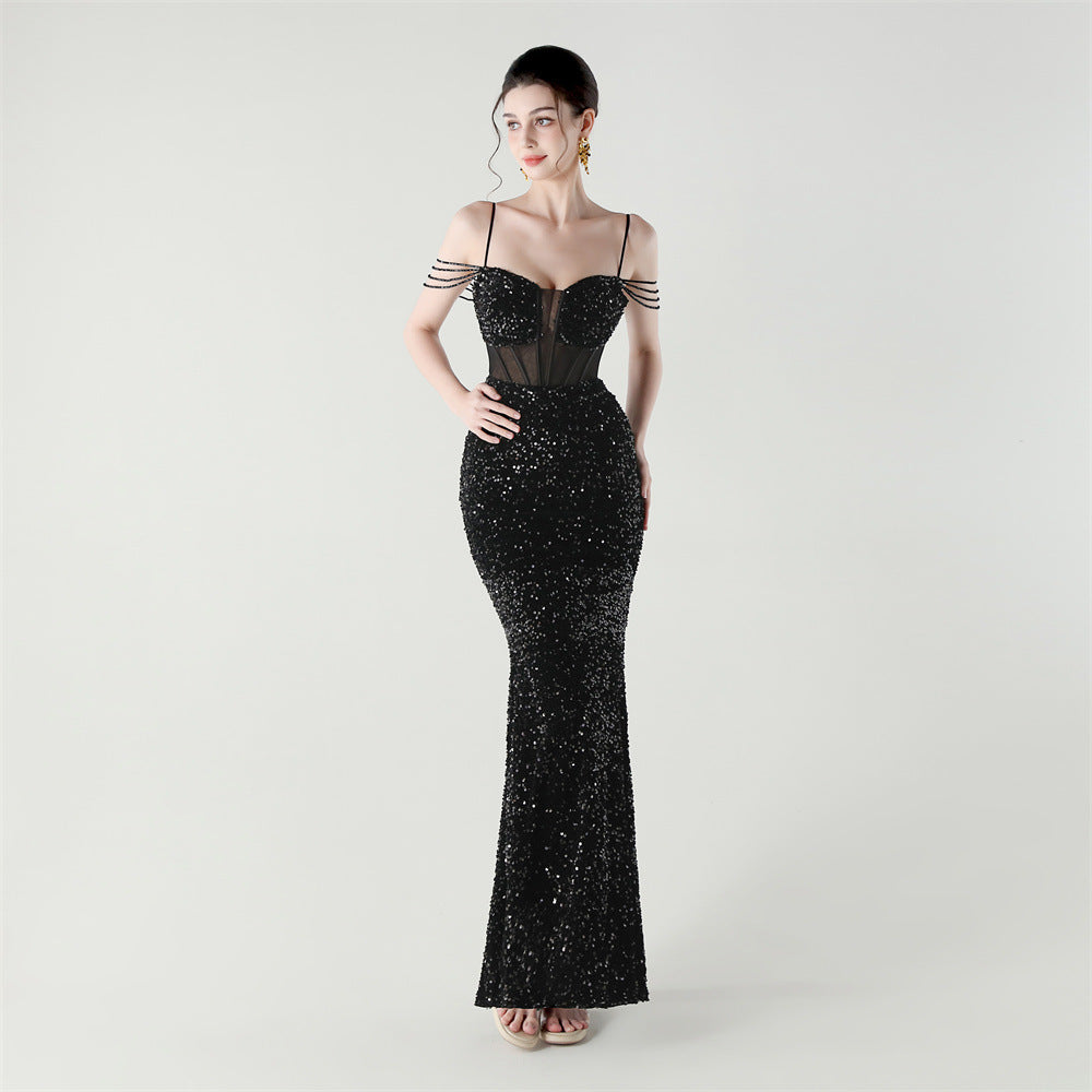 Sequinned Boned Silhouette Gown