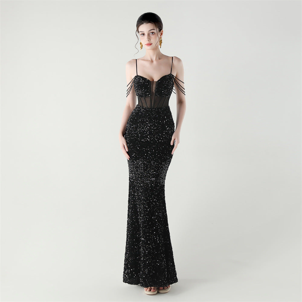 Sequinned Boned Silhouette Gown