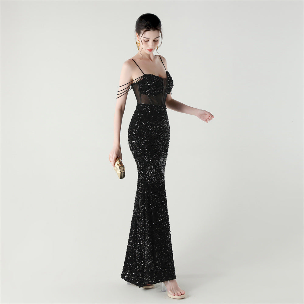 Sequinned Boned Silhouette Gown