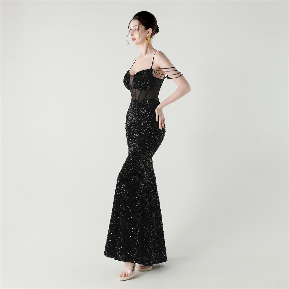Sequinned Boned Silhouette Gown