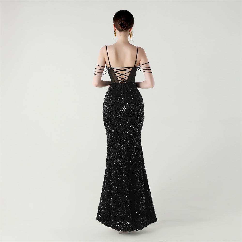 Sequinned Boned Silhouette Gown
