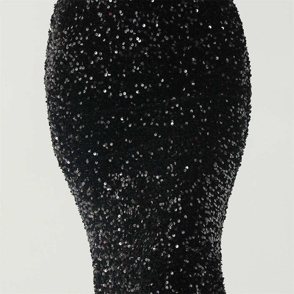 Sequinned Boned Silhouette Gown
