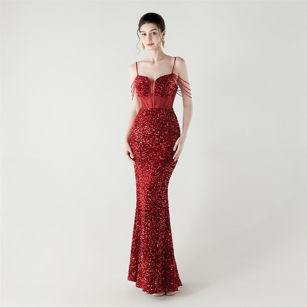 Sequinned Boned Silhouette Gown