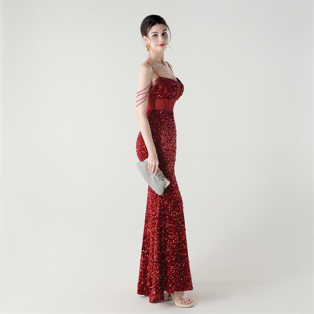 Sequinned Boned Silhouette Gown