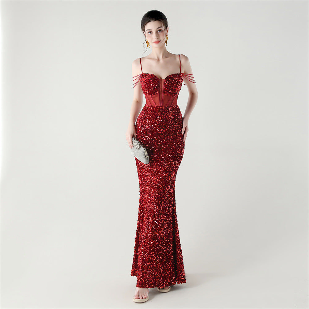 Sequinned Boned Silhouette Gown