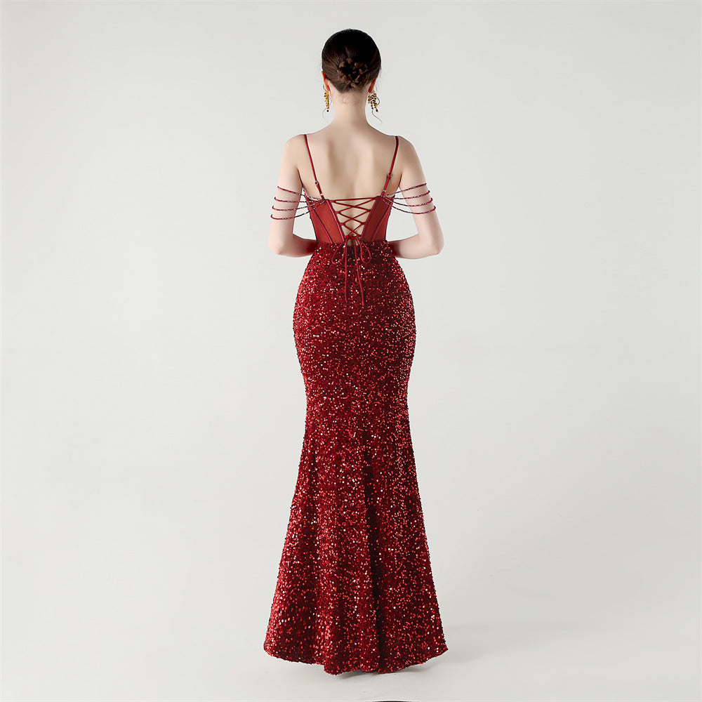 Sequinned Boned Silhouette Gown