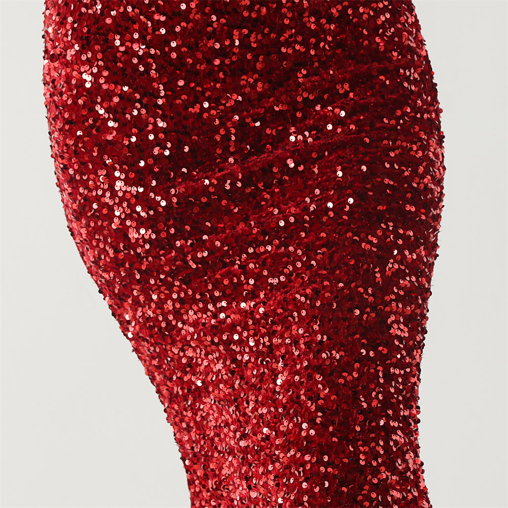 Sequinned Boned Silhouette Gown