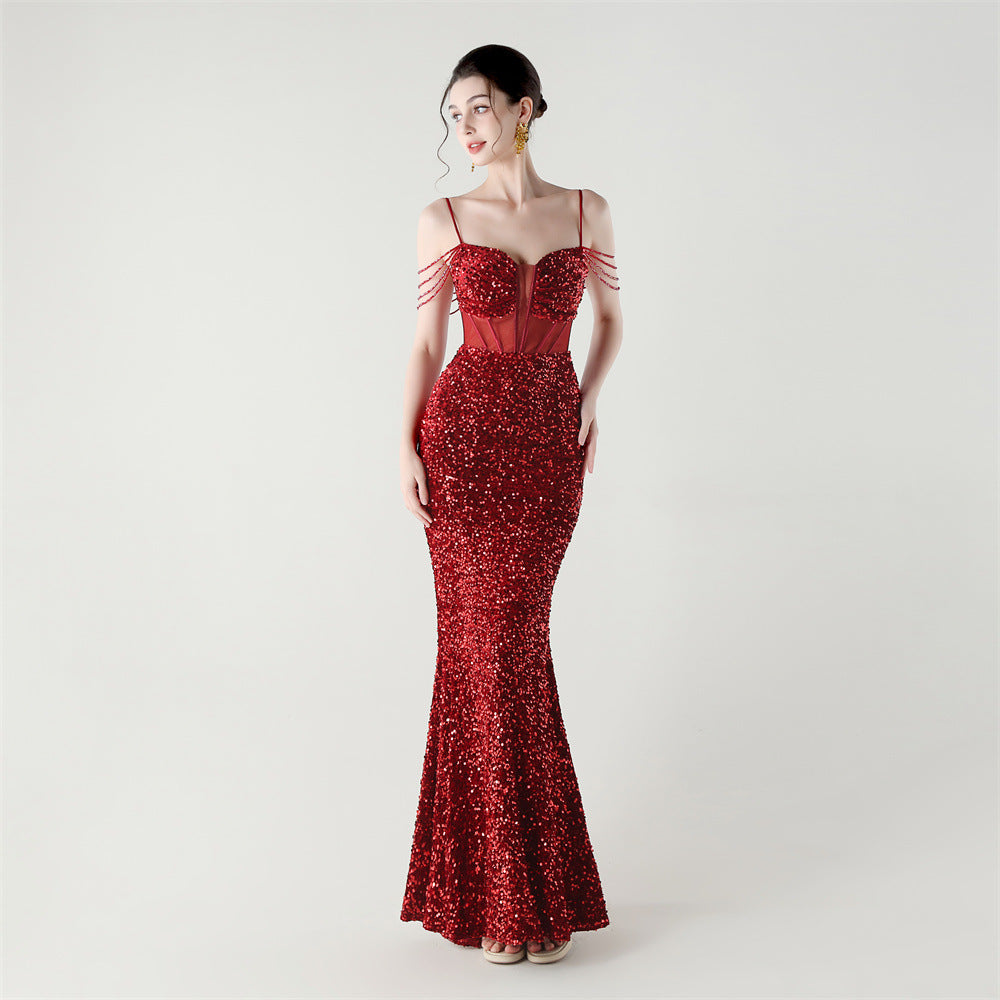 Sequinned Boned Silhouette Gown