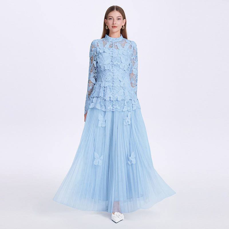 Pleated Skirt and 3D Butterfly Top Two Piece Set