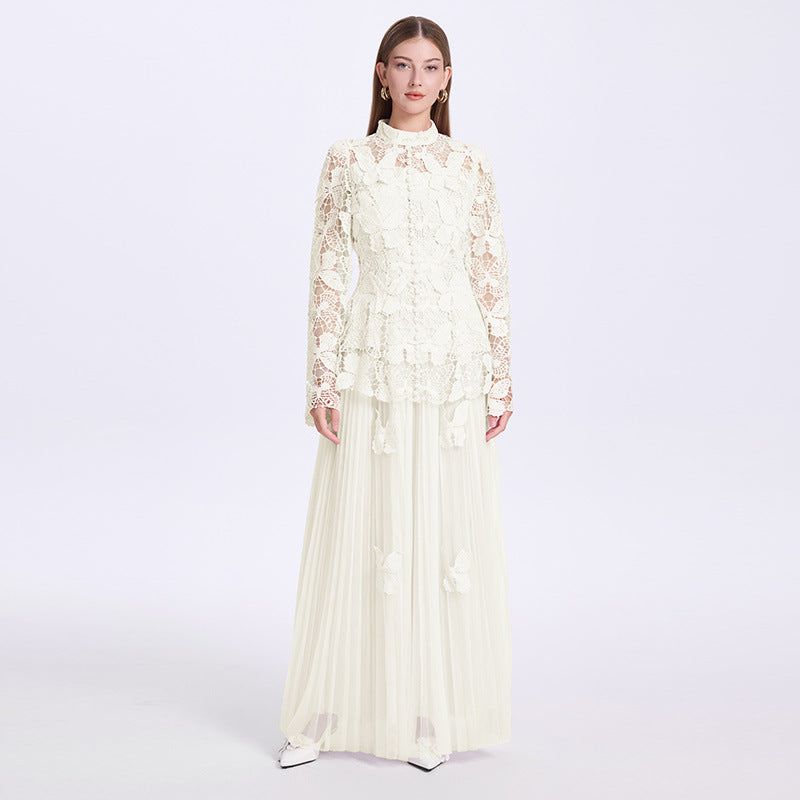 Pleated Skirt and 3D Butterfly Top Two Piece Set