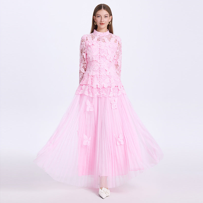 Pleated Skirt and 3D Butterfly Top Two Piece Set