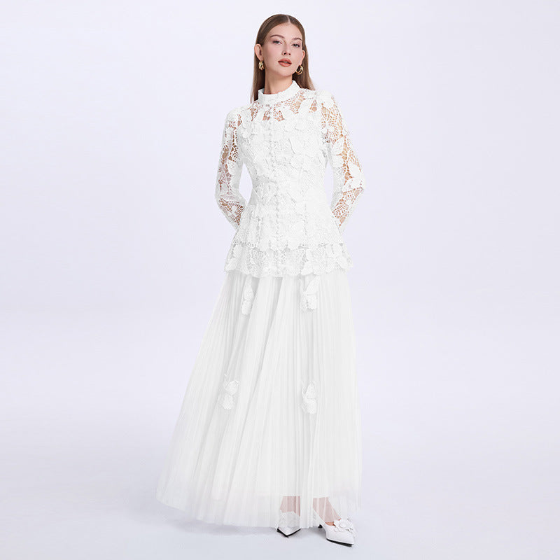 Pleated Skirt and 3D Butterfly Top Two Piece Set