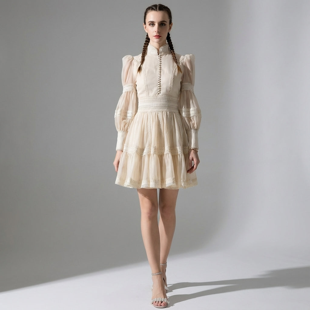 Elegant Puff Sleeve A-Line Short Dress