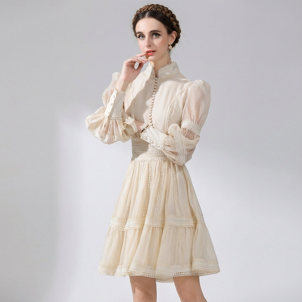 Elegant Puff Sleeve A-Line Short Dress