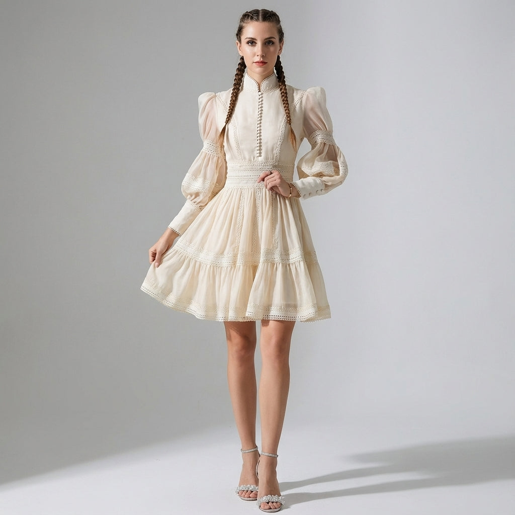 Elegant Puff Sleeve A-Line Short Dress