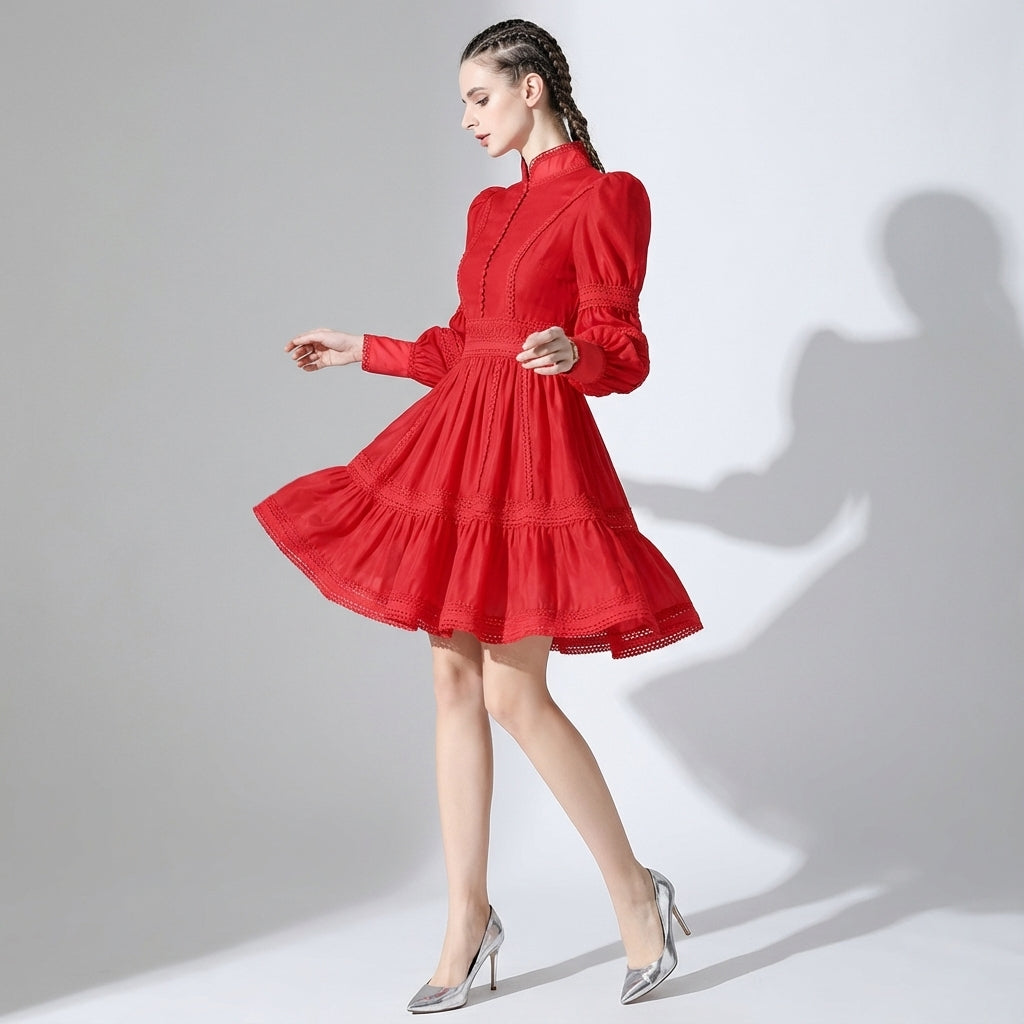 Elegant Puff Sleeve A-Line Short Dress