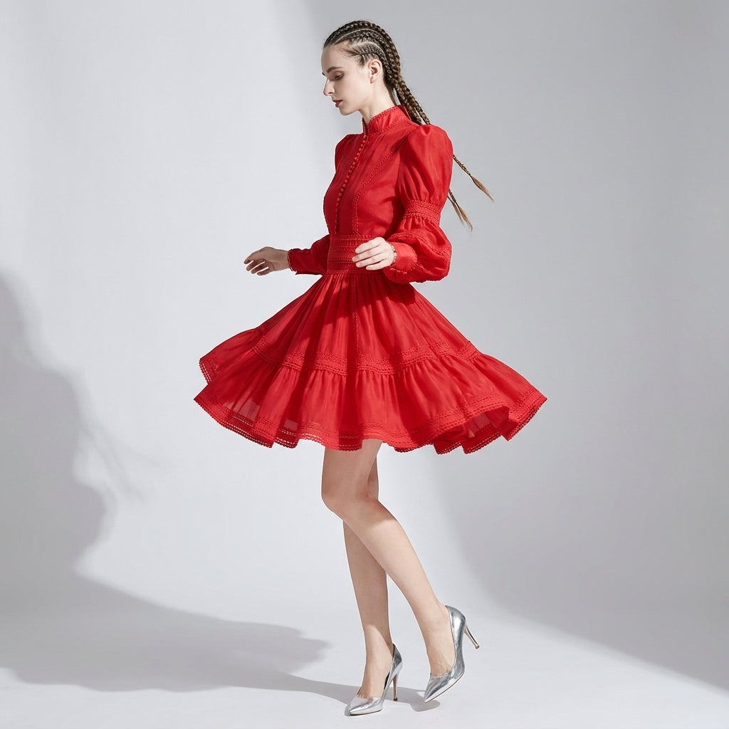 Elegant Puff Sleeve A-Line Short Dress