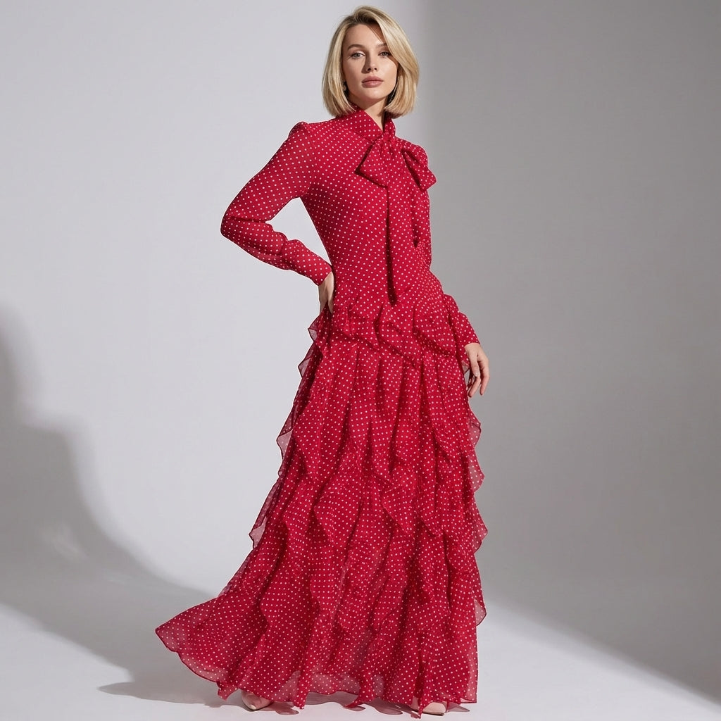 Charming Ruffled Bow Tie Maxi Dress