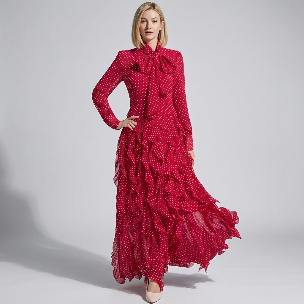 Charming Ruffled Bow Tie Maxi Dress