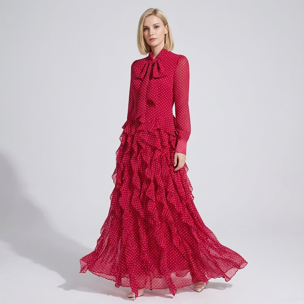 Charming Ruffled Bow Tie Maxi Dress