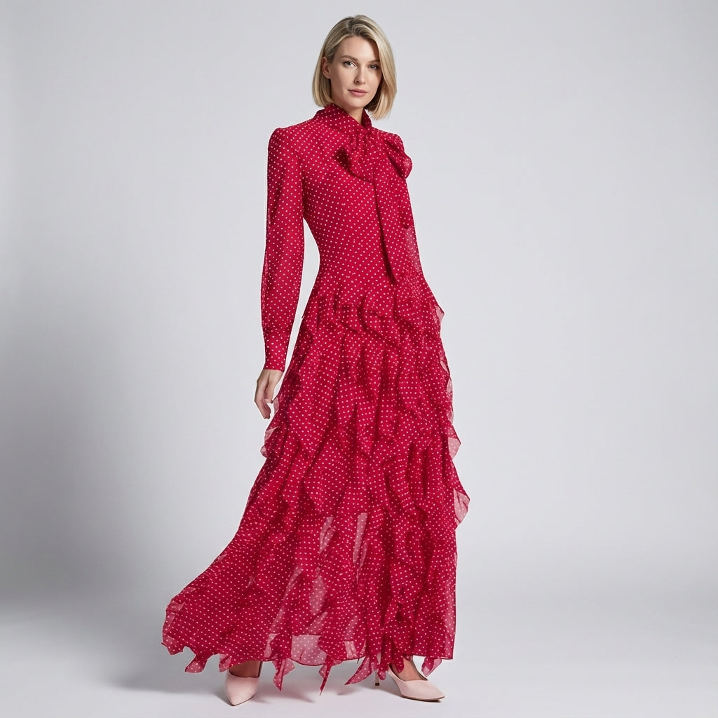 Charming Ruffled Bow Tie Maxi Dress