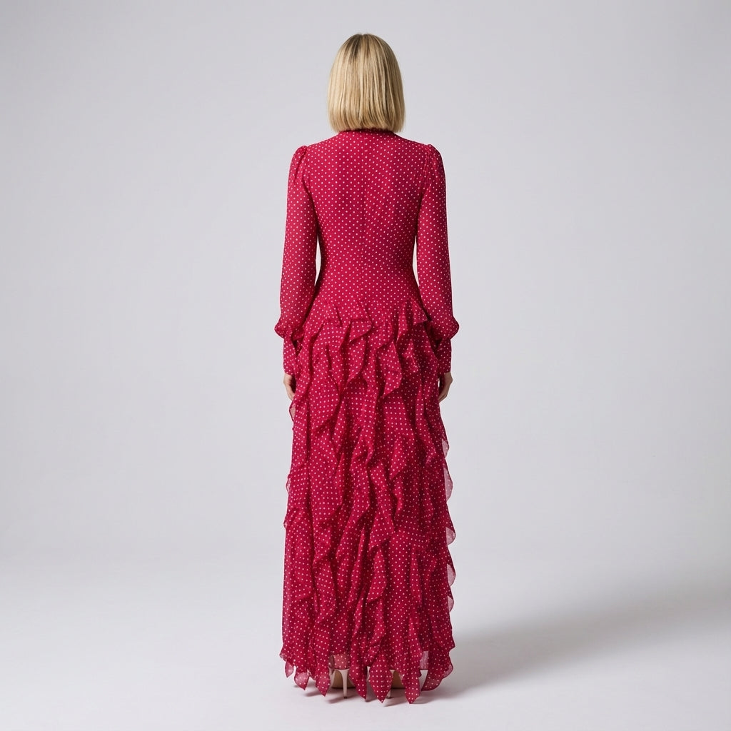 Charming Ruffled Bow Tie Maxi Dress